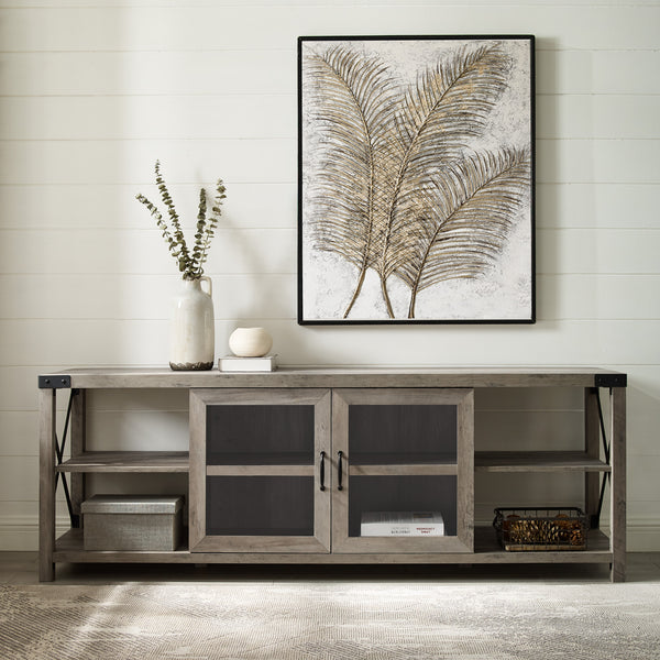 70" Farmhouse Metal X TV Stand Grey Wash