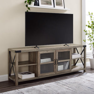 W70MX2DGW - 70" Farmhouse Metal X TV Stand Grey Wash