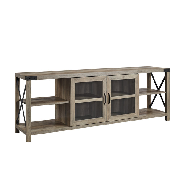 70" Farmhouse Metal X TV Stand Grey Wash