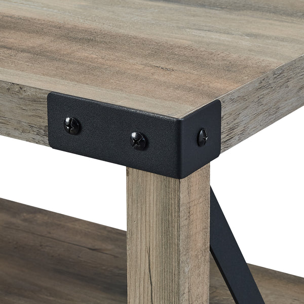 70" Farmhouse Metal X TV Stand Grey Wash