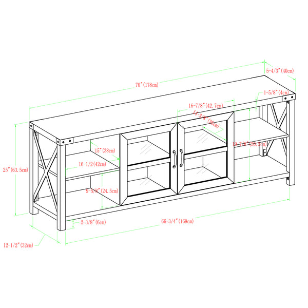 70" Farmhouse Metal X TV Stand White Oak