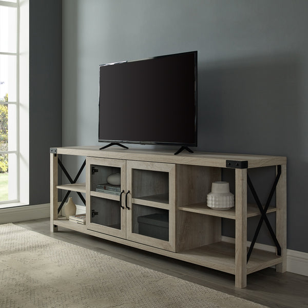 70" Farmhouse Metal X TV Stand White Oak