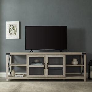 70" Farmhouse Metal X TV Stand White Oak