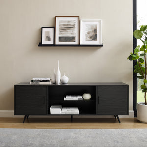 Nora 70" Mid Century Modern Glass Shelf 2 Door TV Stand - Graphite