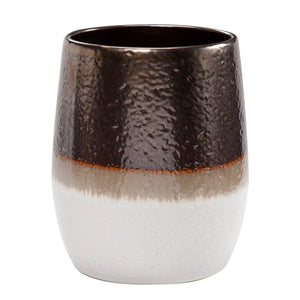 HiEnd Accents Gilded Stoneware Wastebasket WB2106 White /Brown Ceramic 7.5 x 7.5 x 8.9