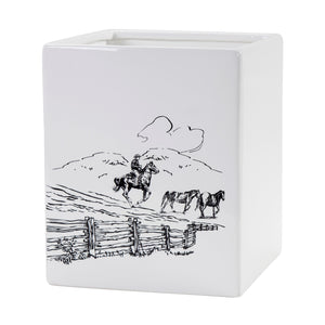 HiEnd Accents Ranch Life Ceramic Wastebasket WB2138 White, Black Ceramic 8.3x8.3x10.24