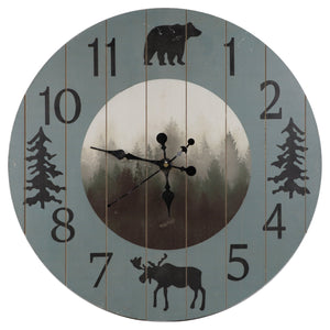 HiEnd Accents Foggy Forest Rustic Lodge Wall Clock WD2216 Grey Wooden 22.05x1.97x22.05