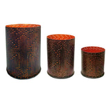 Cross Distressed Metal Cylinder Pillar Candle Holder Set