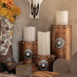 HiEnd Accents Faux Hammered Copper with Concho Candle Holder Set WD3013 Brown Resin 11.81x11.02x5.31