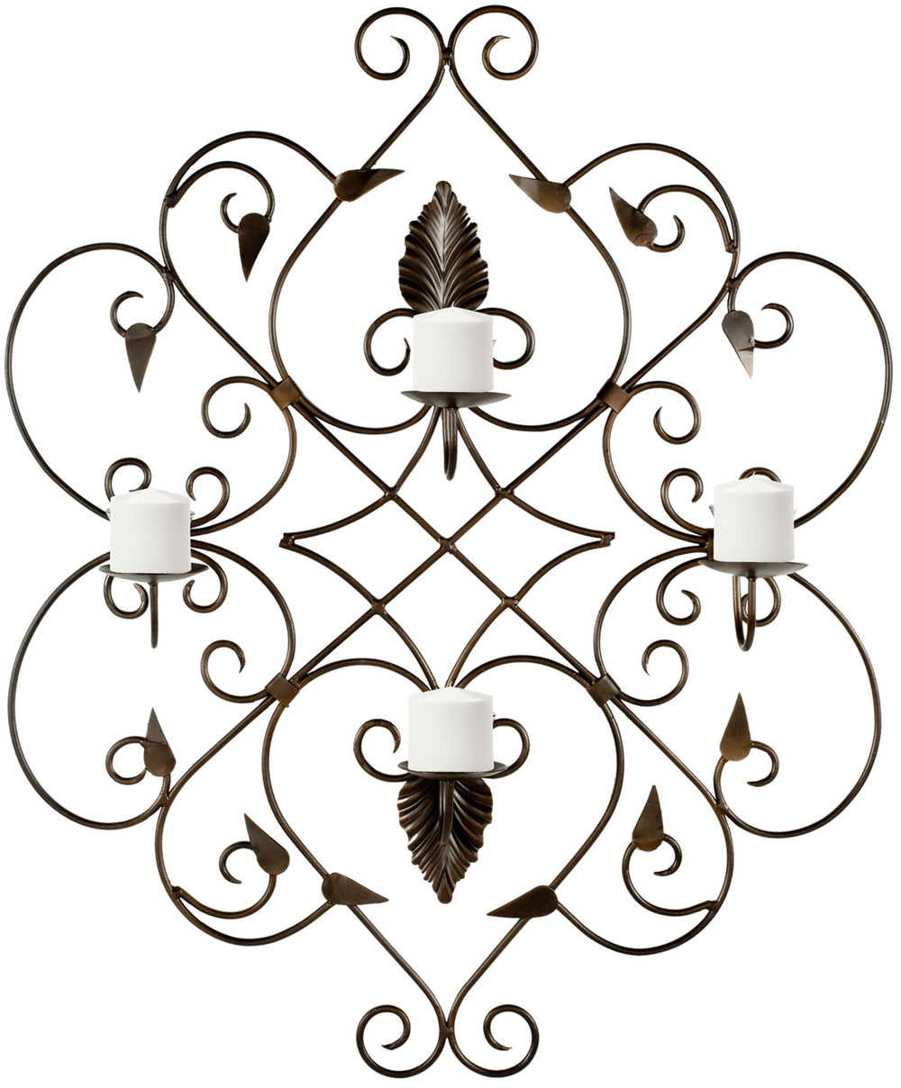 Votive Wall Sconce - Antique Bronze Iron Decor with Ivy Scrolls for Romantic Candlelight Glow