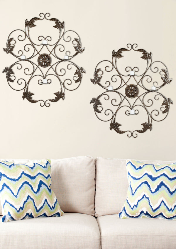 Pillar Wall Décor - Antique Bronze Candle Sconce with Charming Ivy Scrolls & Romantic Flicker