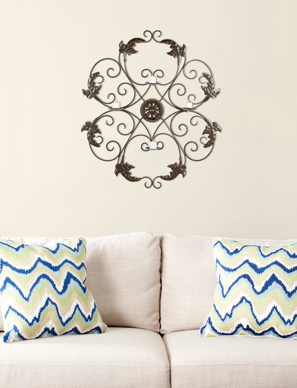 Pillar Wall Décor - Antique Bronze Candle Sconce with Charming Ivy Scrolls & Romantic Flicker