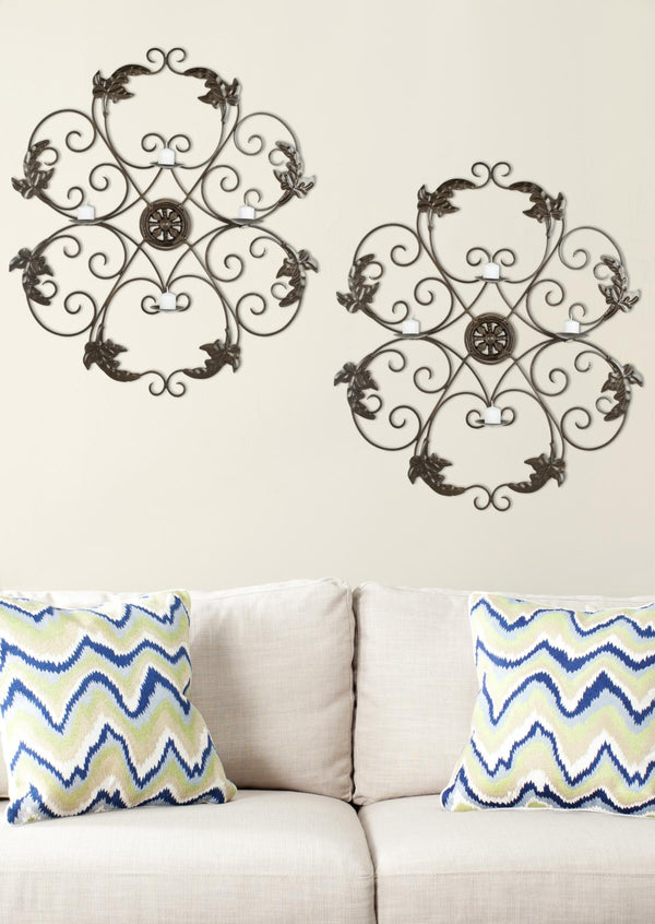 Pillar Wall Décor - Antique Bronze Candle Sconce with Charming Ivy Scrolls & Romantic Flicker