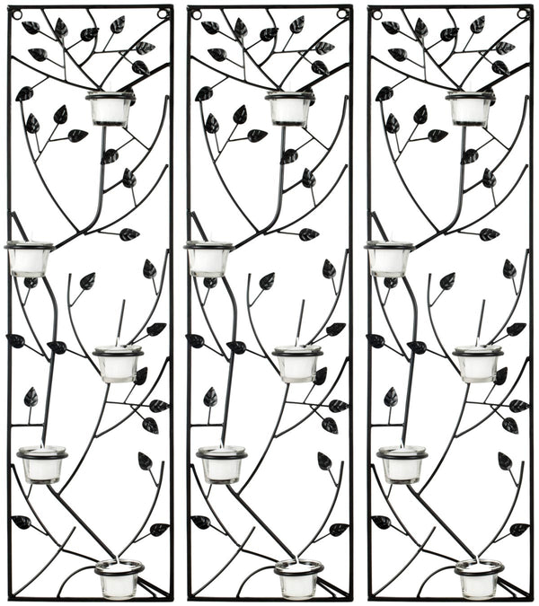 Margot Modern Black Iron Wall Sconce Set of 3 with Glass Candle Holders for Stunning Decor