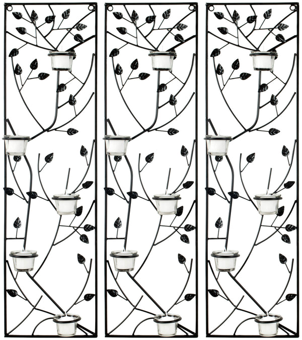 Margot Modern Black Iron Wall Sconce Set of 3 with Glass Candle Holders for Stunning Decor