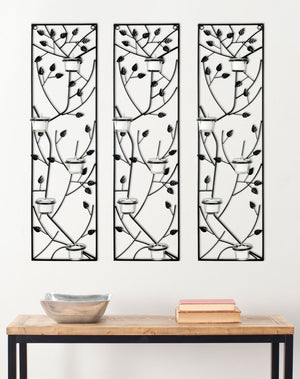 Margot Modern Black Iron Wall Sconce Set of 3 with Glass Candle Holders for Stunning Decor