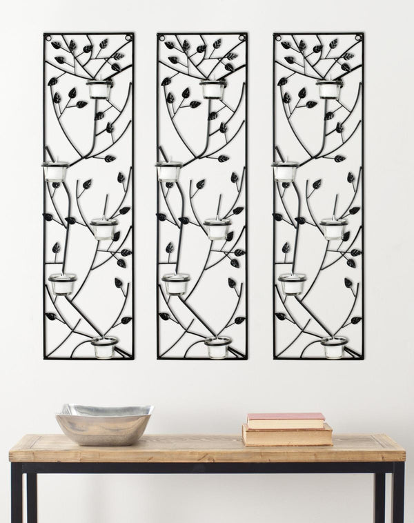 Margot Modern Black Iron Wall Sconce Set of 3 with Glass Candle Holders for Stunning Decor