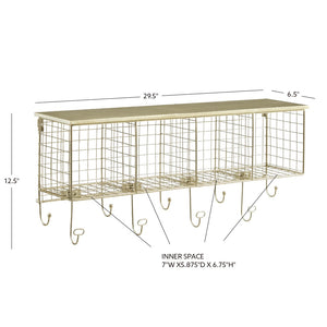 Four Cubby Wall Shelf Gold