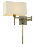 Cal Lighting 60W Robson Wall Swing Arm Reading Lamp with Rectangular Hardback Fabric Shade. 3 Ft Wire Cover Included. WL-2930-AB Antique Brass WL-2930-AB