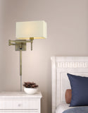 Cal Lighting 60W Robson Wall Swing Arm Reading Lamp with Rectangular Hardback Fabric Shade. 3 Ft Wire Cover Included. WL-2930-AB Antique Brass WL-2930-AB