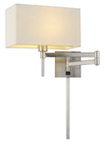 Cal Lighting 60W Robson Wall Swing Arm Reading Lamp with Rectangular Hardback Fabric Shade. 3 Ft Wire Cover Included. WL-2930-BS Brushed Steel WL-2930-BS