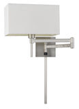 60W Robson Wall Swing Arm Reading Lamp with Rectangular Hardback Fabric Shade. 3 Ft Wire Cover Included.