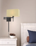 Cal Lighting 60W Robson Wall Swing Arm Reading Lamp with Rectangular Hardback Fabric Shade. 3 Ft Wire Cover Included. WL-2930-DB Dark Bronze WL-2930-DB