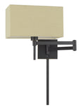 60W Robson Wall Swing Arm Reading Lamp with Rectangular Hardback Fabric Shade. 3 Ft Wire Cover Included.