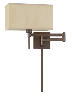 Cal Lighting 60W Robson Wall Swing Arm Reading Lamp with Rectangular Hardback Fabric Shade. 3 Ft Wire Cover Included. WL-2930-RU Rust WL-2930-RU