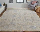 Wendover Eco Friendly PET Oushak Rug, Ivory Tan/Stone Blue, 2ft x 3ft Accent Rug