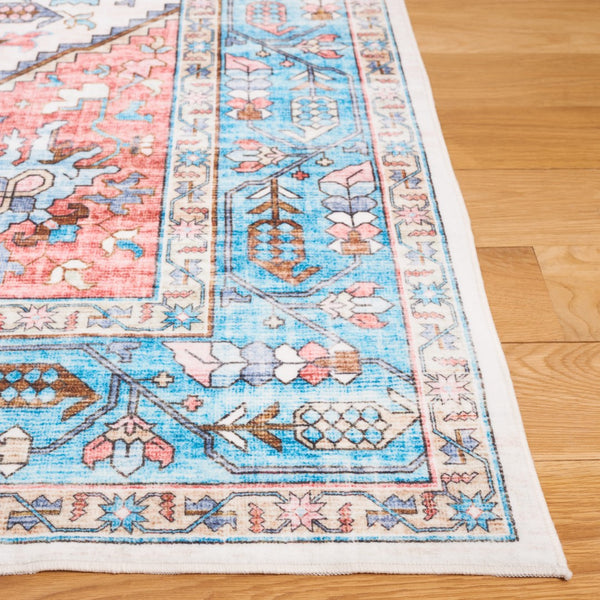Safavieh Washable Printed Rug 322 Washable Power Loomed Rug Turquoise / Red WPR322K-5
