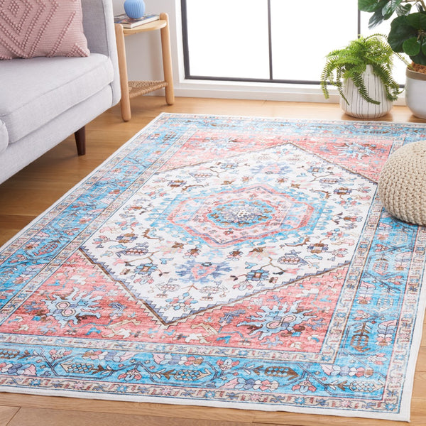 Safavieh Washable Printed Rug 322 Washable Power Loomed Rug Turquoise / Red WPR322K-5
