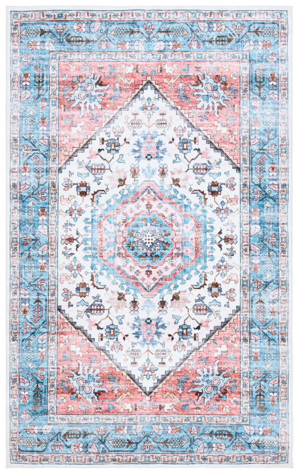 Safavieh Washable Printed Rug 322 Washable Power Loomed Rug Turquoise / Red WPR322K-5