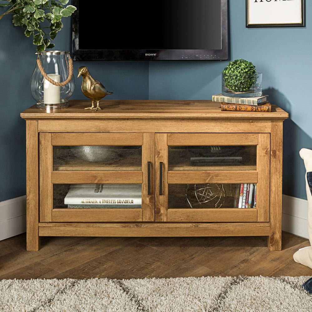 44" Transitional Modern Farmhouse Corner TV Stand Barnwood
