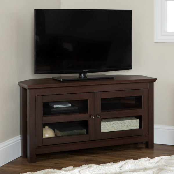 44" Transitional Modern Farmhouse Corner TV Stand Espresso
