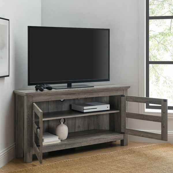 WQ44CCRGW - 44" Transitional Modern Farmhouse Corner TV Stand Barnwood