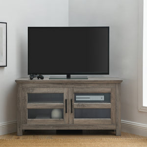 WQ44CCRGW - 44" Transitional Modern Farmhouse Corner TV Stand Barnwood
