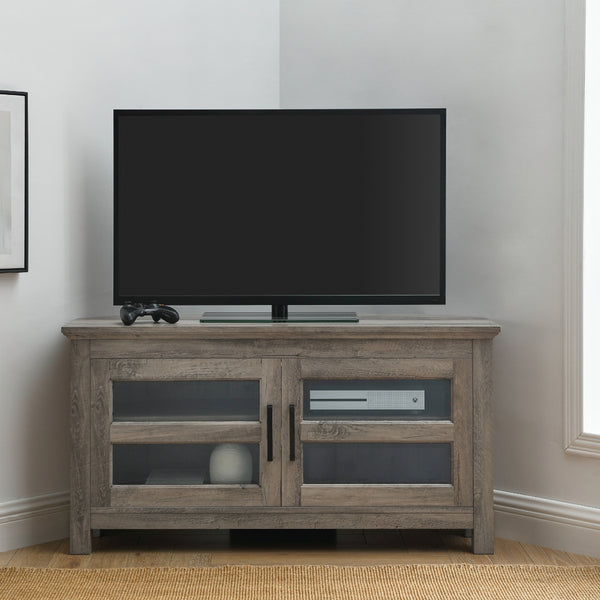 WQ44CCRGW - 44" Transitional Modern Farmhouse Corner TV Stand Barnwood