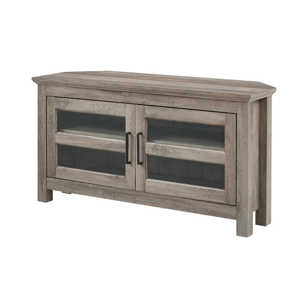 44" Transitional Modern Farmhouse Corner TV Stand Grey Wash