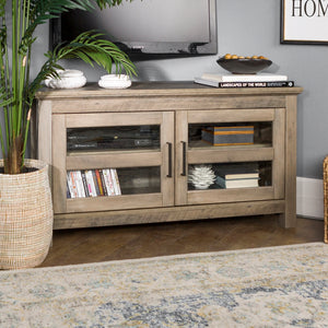 44" Transitional Modern Farmhouse Corner TV Stand Grey Wash