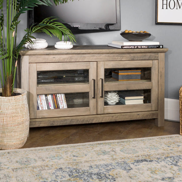 44" Transitional Modern Farmhouse Corner TV Stand Grey Wash
