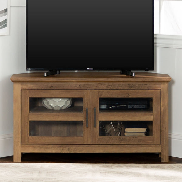 44" Transitional Modern Farmhouse Corner TV Stand Rustic Oak