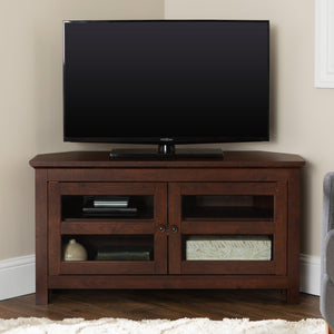 44" Transitional Modern Farmhouse Corner TV Stand Brown