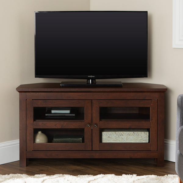 44" Transitional Modern Farmhouse Corner TV Stand Brown