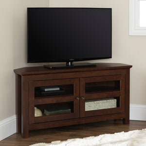 44" Transitional Modern Farmhouse Corner TV Stand Brown