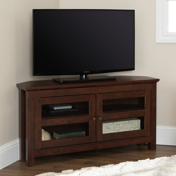 44" Transitional Modern Farmhouse Corner TV Stand Brown