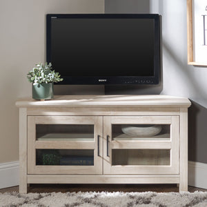 44" Transitional Modern Farmhouse Corner TV Stand White Oak