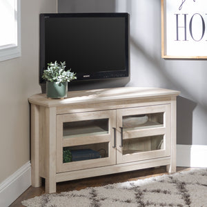 44" Transitional Modern Farmhouse Corner TV Stand White Oak