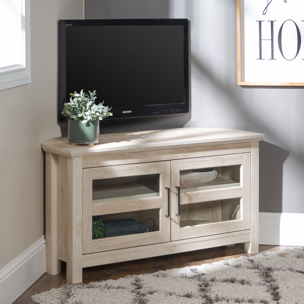 44" Transitional Modern Farmhouse Corner TV Stand White Oak