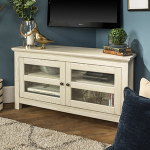 44" Transitional Modern Farmhouse Corner TV Stand White